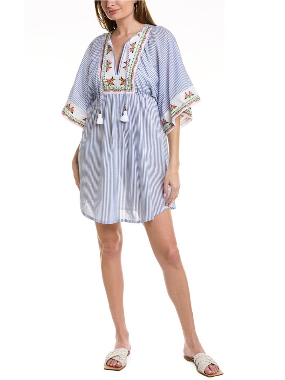 Tory Burch EMBROIDERED BEACH TUNIC IN BLUE - Picture 2 of 12